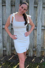 Simple White Tight Homecoming Dress with Slit