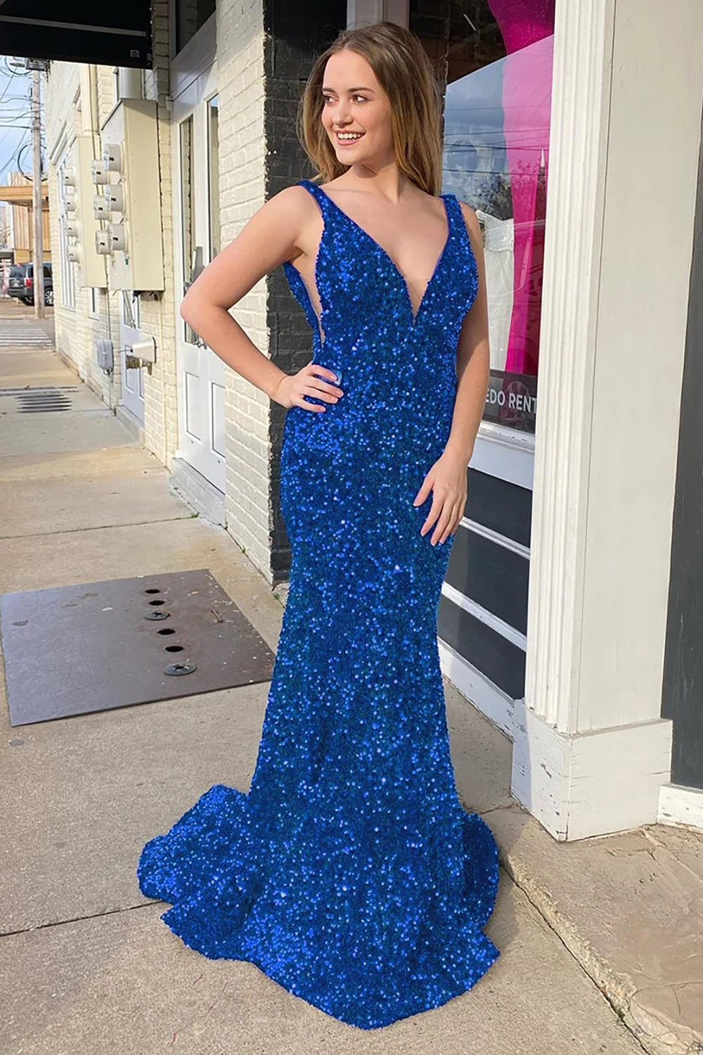 Blue Sequins Mermaid Prom Dress