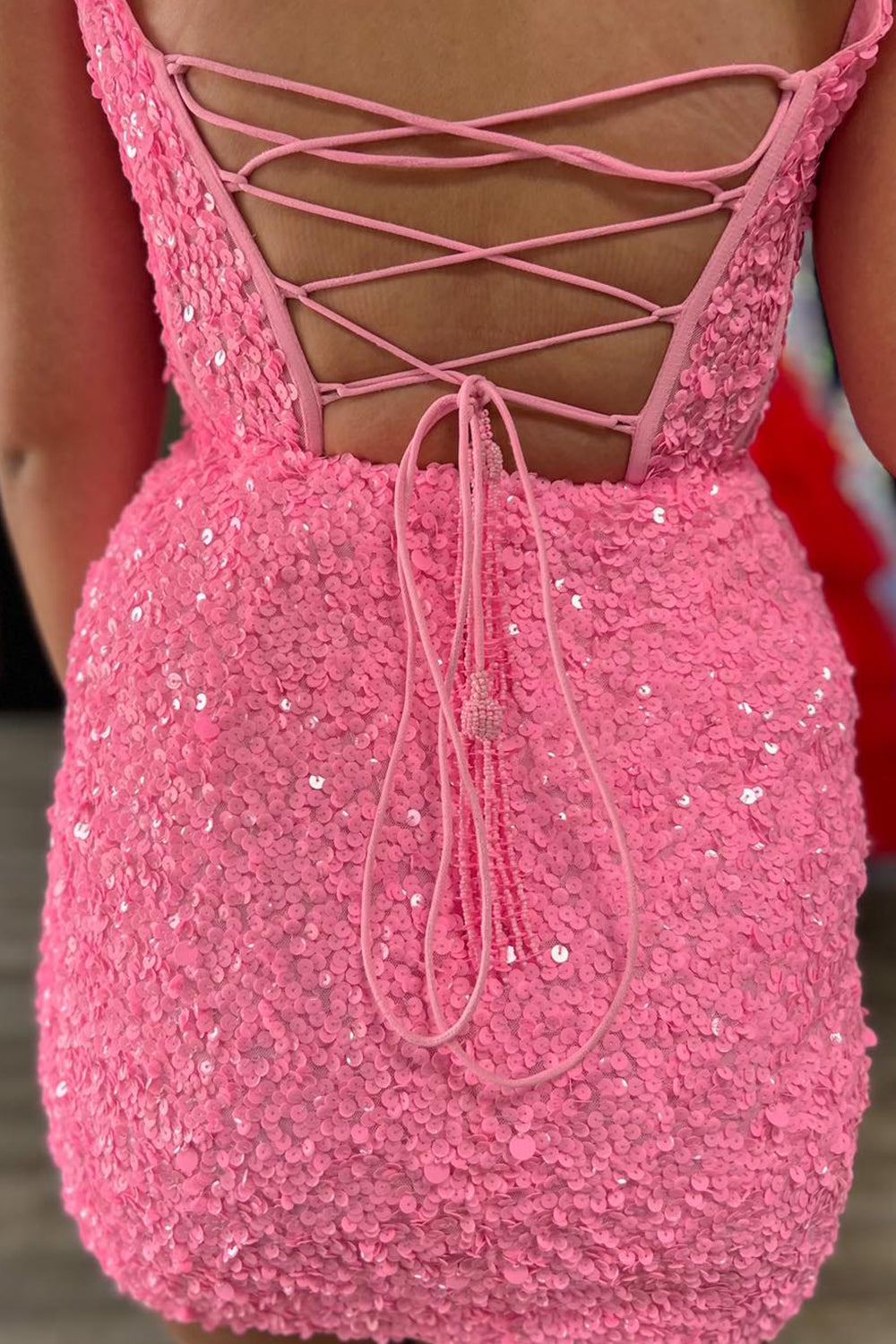 Sparkly Pink Sequins Corset Tight Short Homecoming Dress