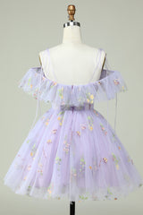 Lavender Off the Shoulder Corset Homecoming Dress with Ruffles