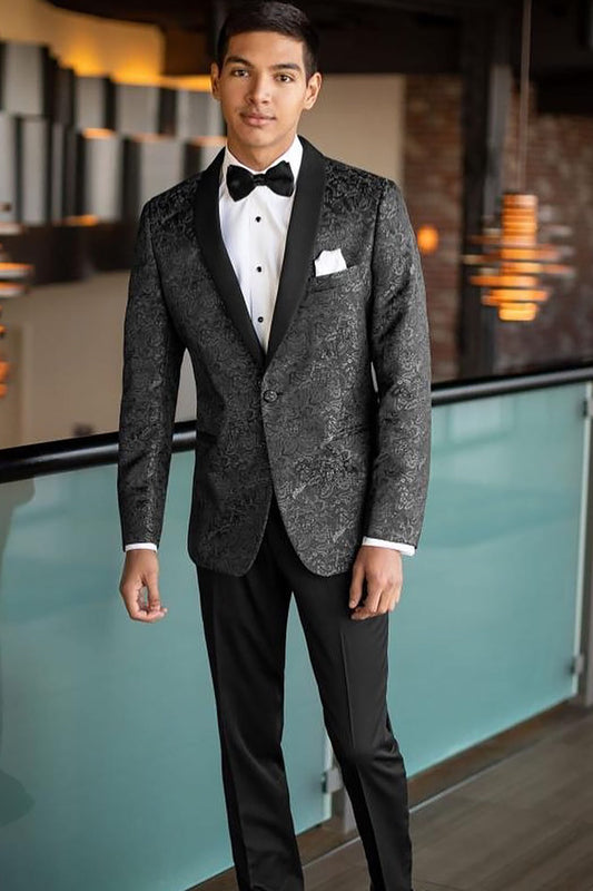 Dapper Black Jacquard Shawl Lapel Prom Homecoming Blazer