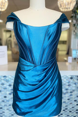 Turquoise Corset Off the Shoulder Ruched Tight Homecoming Dress