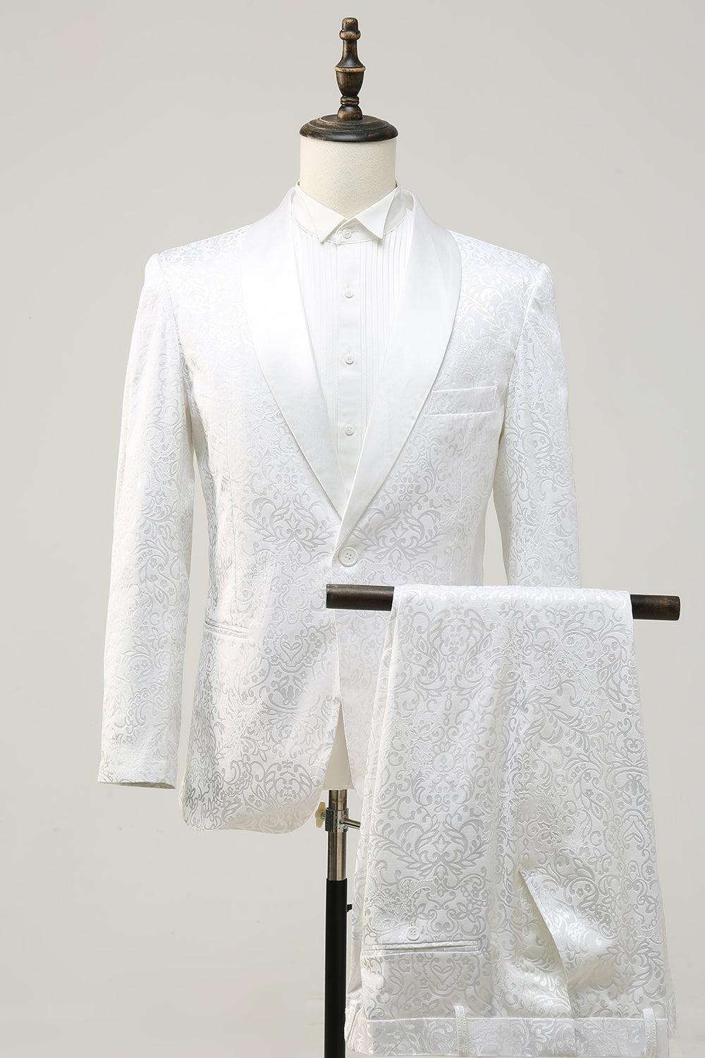 Elegant 2-Piece White Shawl Lapel Jacquard Homecoming & Prom Suit