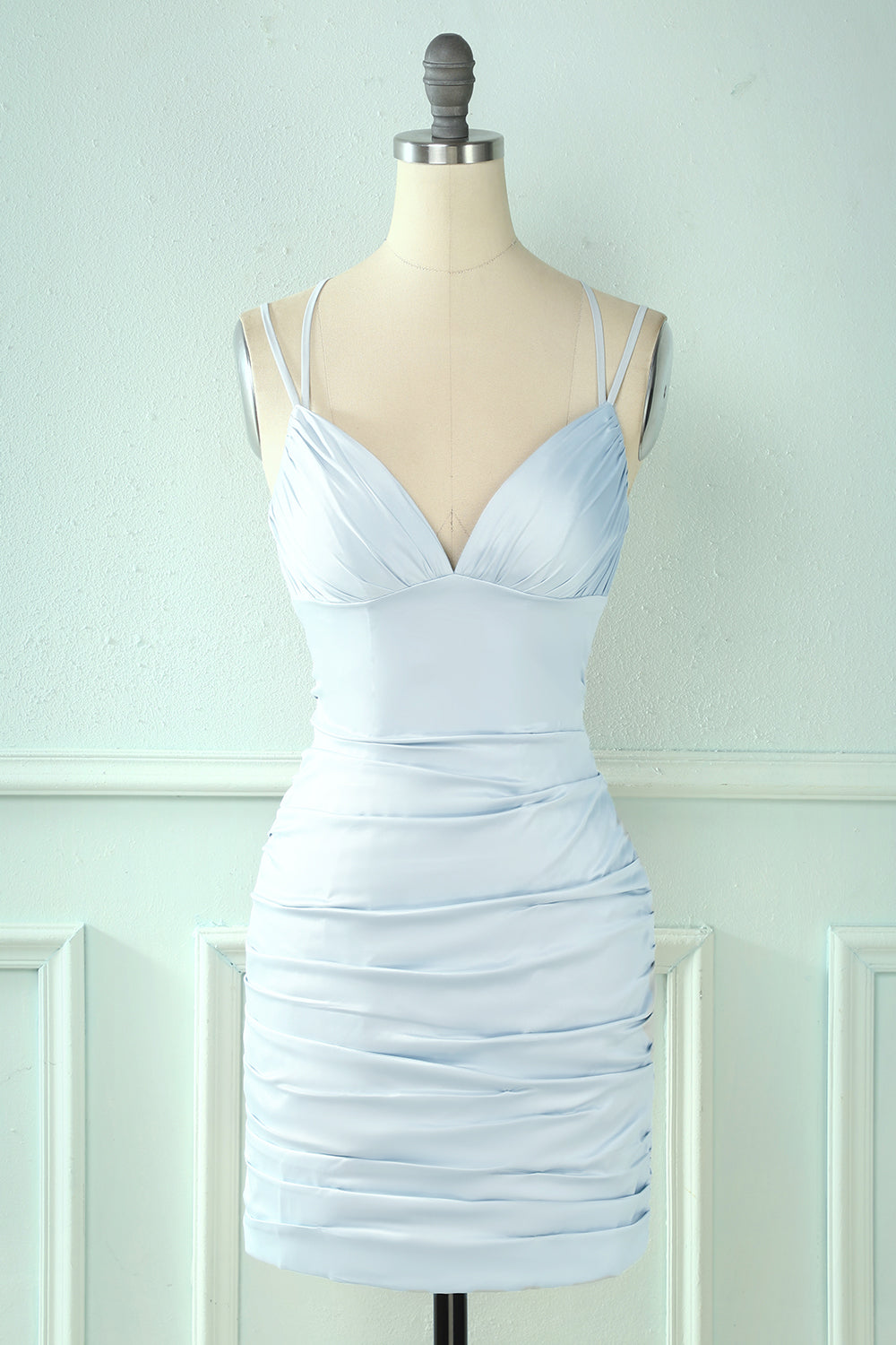 Baby Blue Tight Lace-Up Back Ruched Homecoming Dress