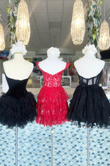 Black Corset Sweetheart A-Line Short Tulle Homecoming Dress