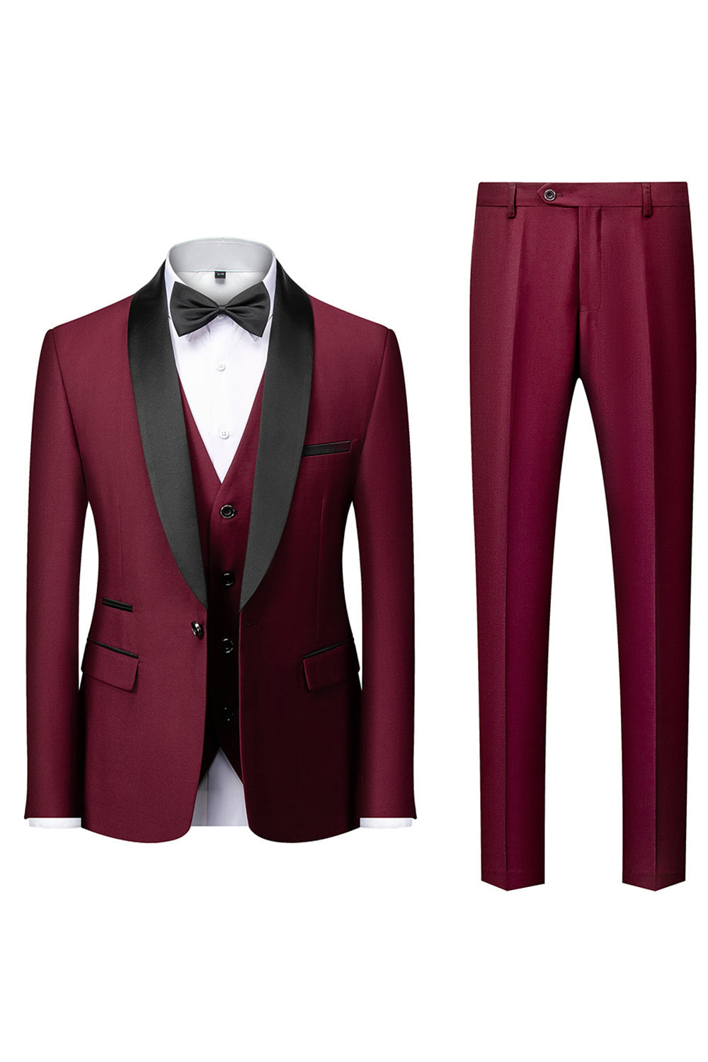 Stylish Black Shawl Lapel 3-Piece Men's Suit