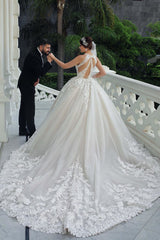 Ivory Ball Gown Wedding Dress Halter Tulle Lace Appliques Bridal Dress