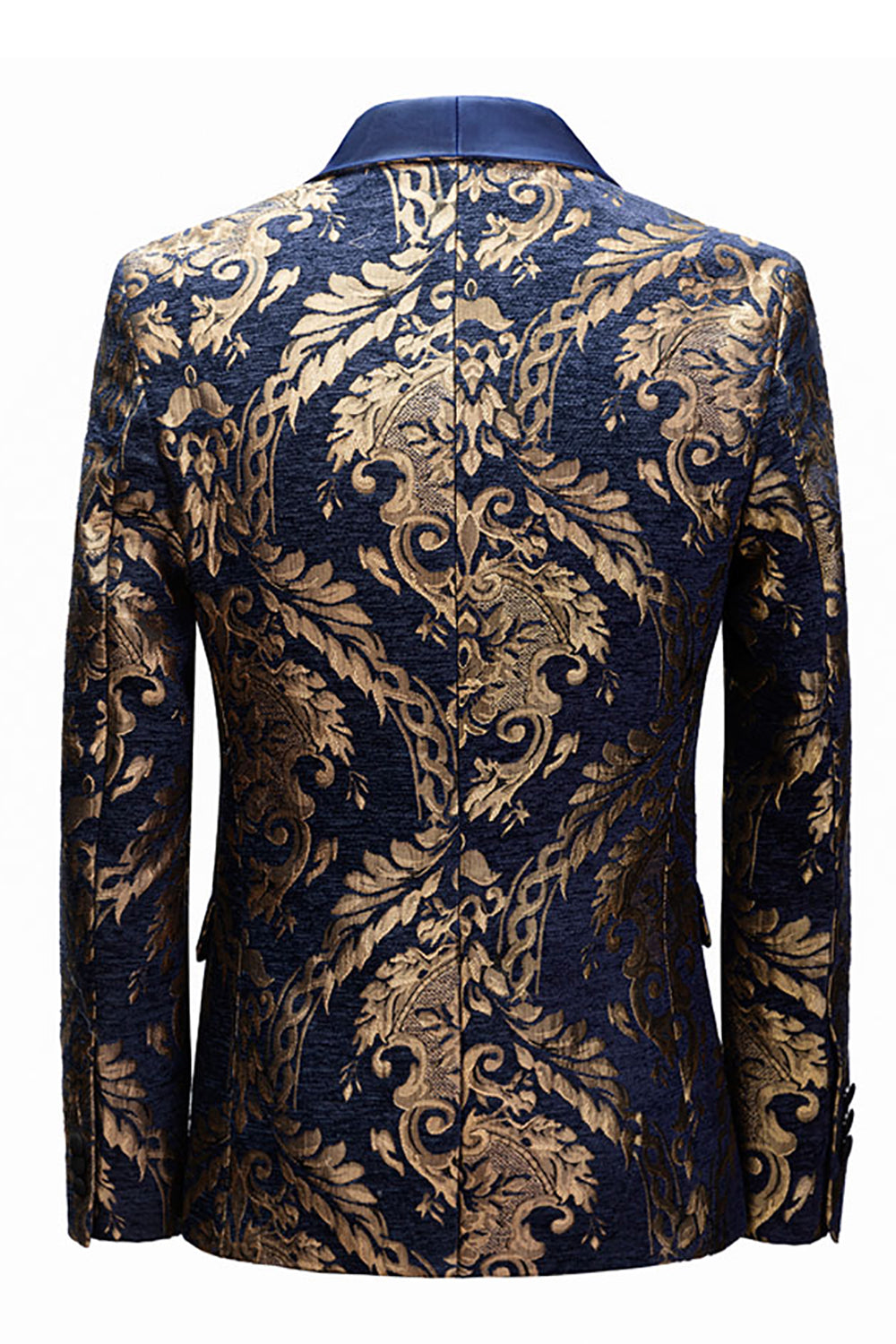 Regal Royal Blue Men's Blazer with Golden Jacquard