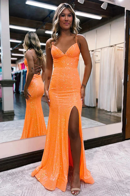 Sparkly Orange Sequins Mermaid Prom Dress