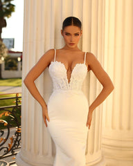 Fabulous Ivory Wedding Dress Mermaid Spaghetti Straps Lace Bridal Dress