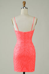 Spaghetti Straps Peach Glitter Tight Homecoming Dress