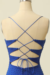 Royal Blue Spaghetti Straps Homecoming Dress With Fringes