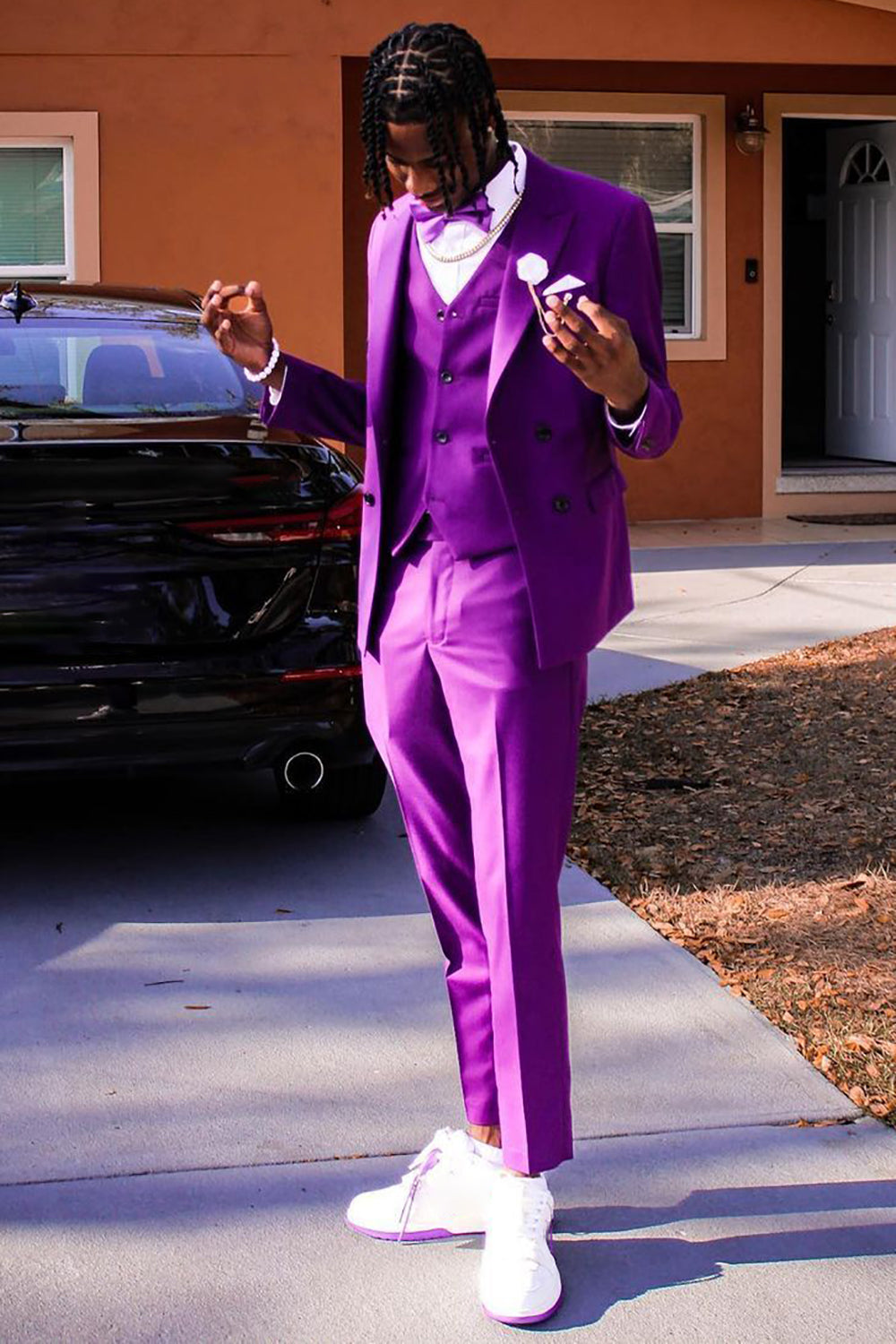 Stylish Purple Double-Breasted 3-Piece Prom Homecoming Suit