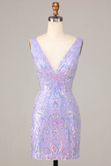 Sparkly Lilac Sequins Tight Short Homecoming Dress