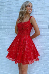 Sparkly Red Sequins A-Line Short Homecoming Dress with Pockets