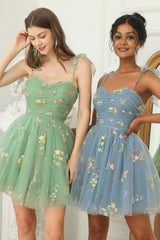 Champagne A-Line Embroidery Short Homecoming Dress