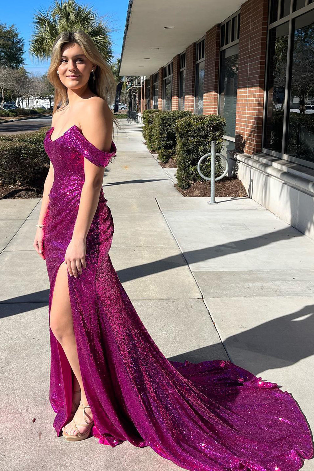 Grey Blue Off Shoulder Mermaid Prom Dress with Slit