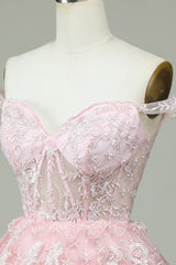 Pink Corset A-Line Short Homecoming Dress with Lace