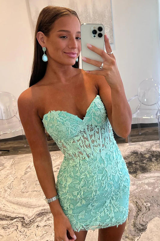 Mint Lace Sweetheart Tight Short Homecoming Dress