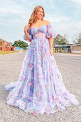 Ivory Red Flower Off The Shoulder Prom Dress