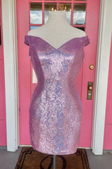 Sparkly Fuchsia Off The Shoulder Tight Short Homecoming Dress