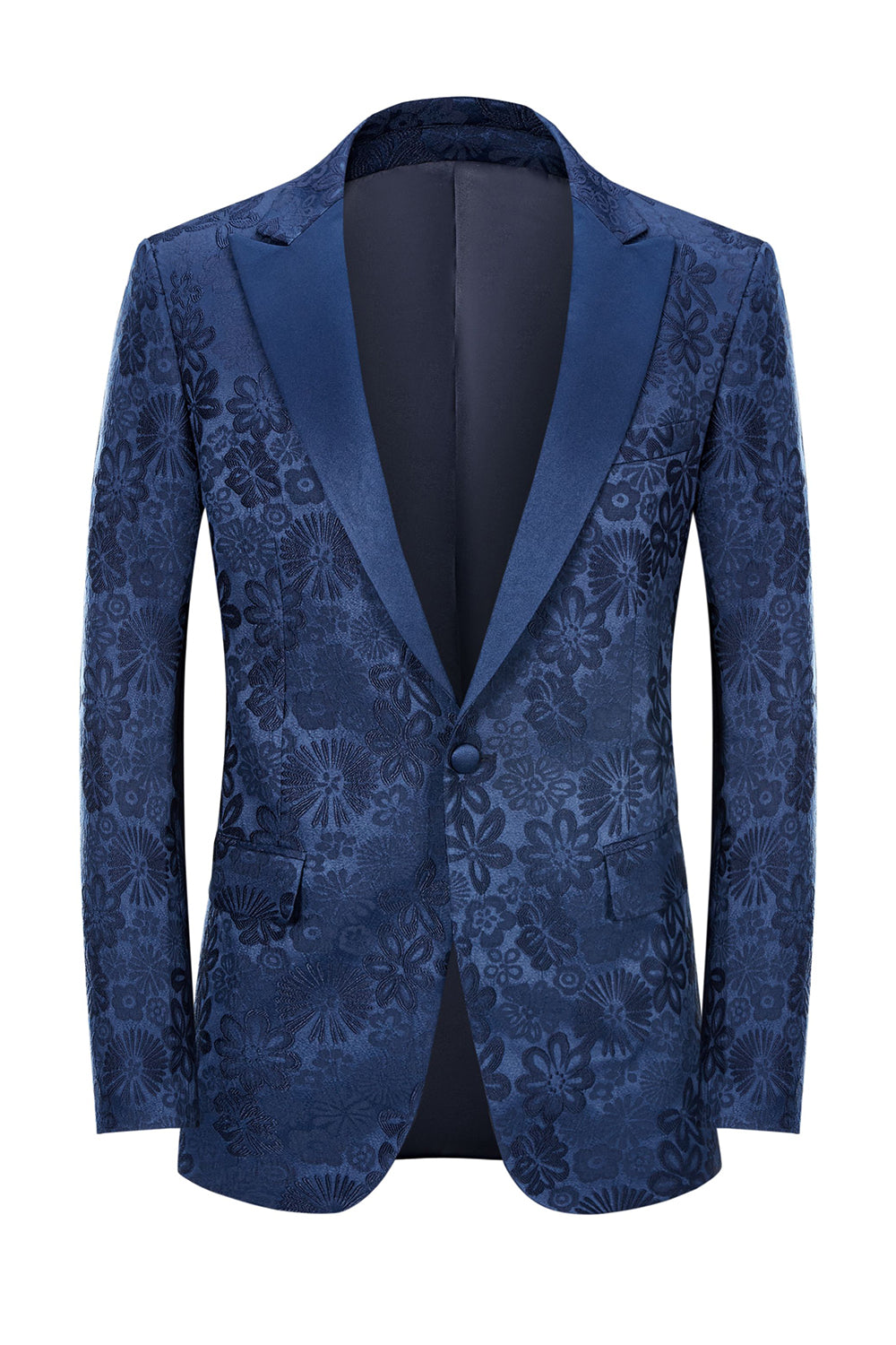 Elegant Dark Blue Peak Lapel Jacquard Men's Prom Suit