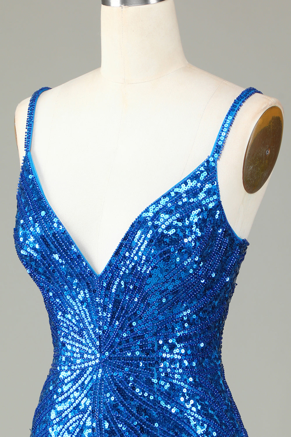 Sparkly Bodycon Spaghetti Straps Blue Sequins Short Homecoming Dress with Tassel