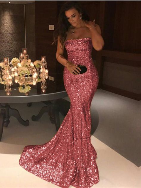 Strapless Sequin Mermaid Evening Dress