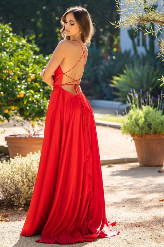 Red Spaghetti Strap Long Mermaid Evening Dress with Split