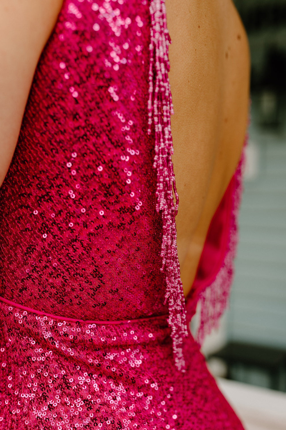 Sparkly Fuchsia Sequined Tight Short Homecoming Dress with Fringes