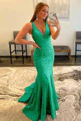 Blue Sequins Mermaid Prom Dress