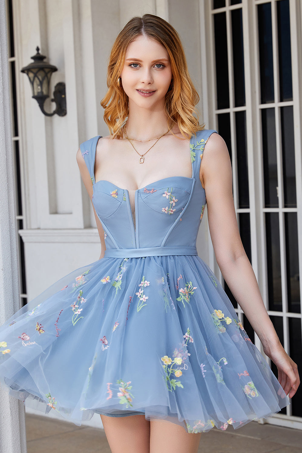 Purple Corset A-Line Embroidered Short Homecoming Dress