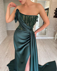 Charming Long Dark Green Sleeveless Beading Prom Dress Long Slit