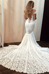 Classic Off The Shoulder White Mermaid Wedding Dress