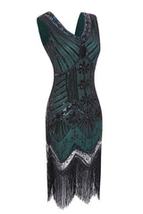 Green Sleeveless Gatsby 1920s Dress with Fringe