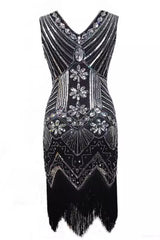 1920s Black and Silver Sequined Dress