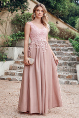 Dusty Rose Lurex Prom Dress V Neck Appliques A Line Formal Dress