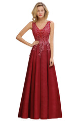 Dusty Rose Lurex Prom Dress V Neck Appliques A Line Formal Dress