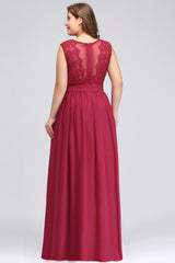 Navy Bridesmaid Dress Crew Neck Lace Chiffon Evening Dress