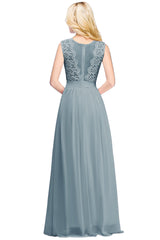 Navy Bridesmaid Dress Crew Neck Lace Chiffon Evening Dress