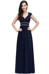 Royal Blue Empire Chiffon Bridesmaid Dress A Line Wedding Guest Dress with Chains