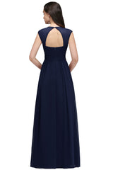 Royal Blue Empire Chiffon Bridesmaid Dress A Line Wedding Guest Dress with Chains