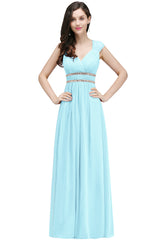 Royal Blue Empire Chiffon Bridesmaid Dress A Line Wedding Guest Dress with Chains