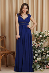 Royal Blue Empire Chiffon Bridesmaid Dress A Line Wedding Guest Dress with Chains