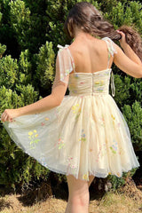 Champagne A-Line Embroidery Short Homecoming Dress