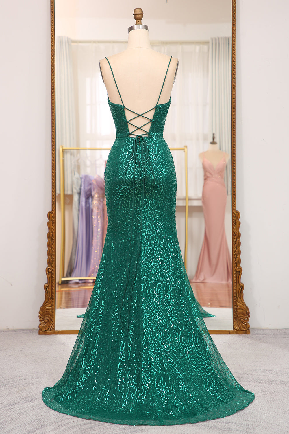 Glitter Dark Green Mermaid Long Prom Dress With Slit