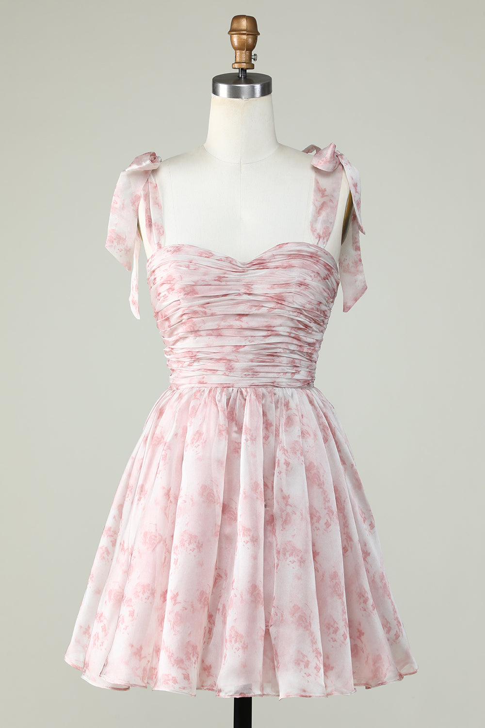 Pink Floral Print A-Line Short Homecoming Dress