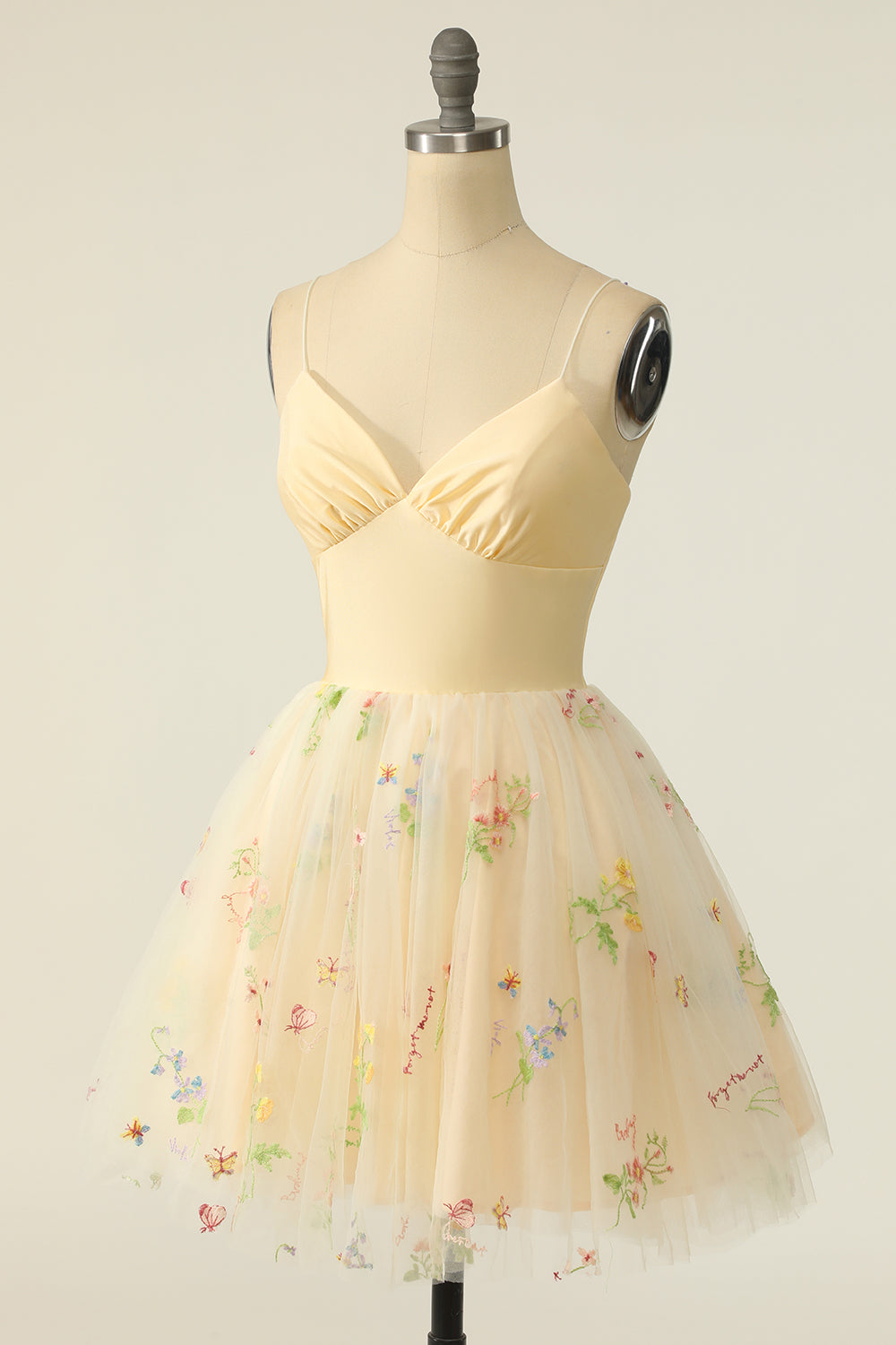 Champagne Tulle A-Line Homecoming Dress with Embroidery