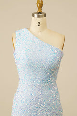 Sheath One Shoulder Royal Blue Sequins Short Homecoming Dress