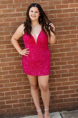 Sparkly Red Sequin Sleeveless Tight Short Homecoming Dress